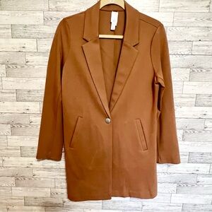 2 Pc Set-Wynne Layers Dark Camel Double Knit Jersey Long Blazer & Matching Shell